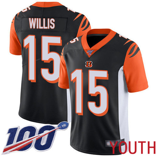 Cincinnati Bengals Limited Black Youth Damion Willis Home Jersey NFL Footballl #15 100th Season Vapor Untouchable->youth nfl jersey->Youth Jersey